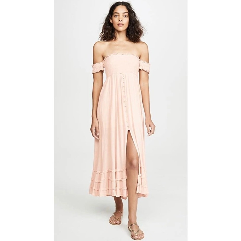 PilyQ Mishelle Off Shoulder Maxi Dress Women Size XS/S Pink Sands Boho Coverup